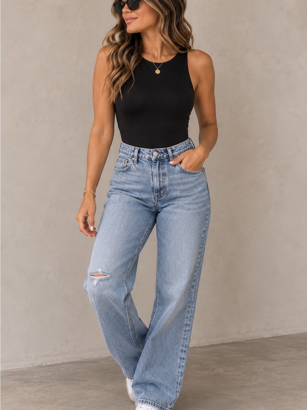 A New Day Women’s Black Sleeveless Tank Bodysuit Scoop Neck Essential Basic
